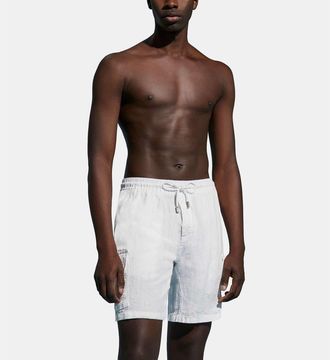 Vilebrequin Mens Linen Bermuda Cargo Pockets Shorts in Blanc at Nordstrom, Size X-Large