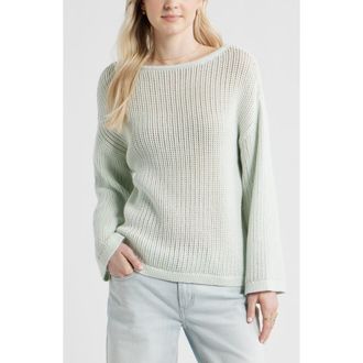 BP. Cotton Open Stitch Sweater in Green Cloud at Nordstrom, Size Xx-Small