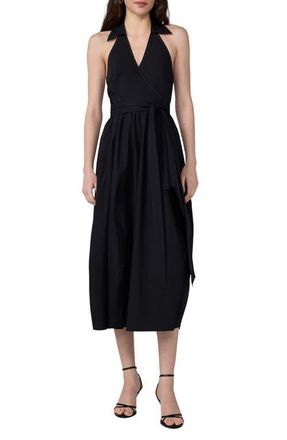 Diane Von F&uuml;rstenberg Nova Halter Neck Cotton Midi Dress in Black at Nordstrom, Size X-Small