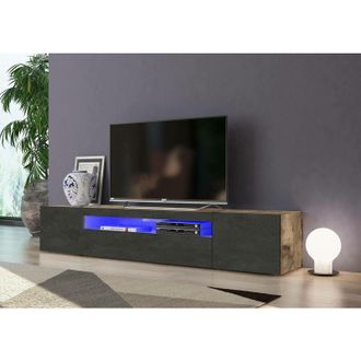 Dmora Dmora - Mueble para tv para sala de estar, Made in Italy, Mueble para tv con 3 puertas y estantes, cm 200x40h37, color arce y pizarra, con luz led