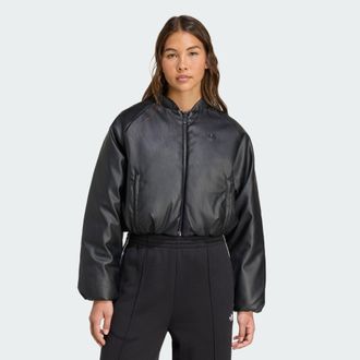 adidas Originals Womens Pleather Bomber Synthetic Down Jacket - Black - Size Small