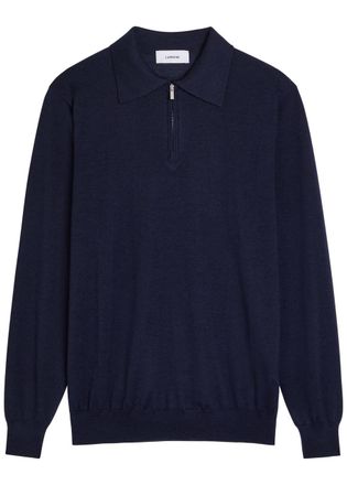 Lardini Fine-knit Wool-blend Polo Shirt - Navy - Xxl