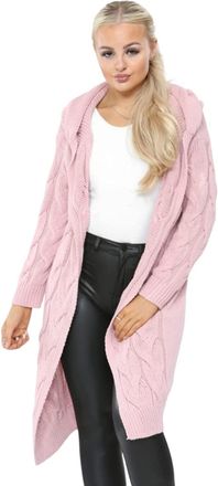 Generic Women Ladies Cardigan Cable Knitted Oversized Long Hooded Chunky Jumper Cape Top (8-18 Plus, Pink)