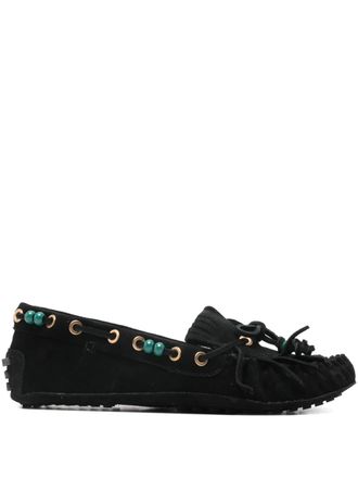Farm Rio beaded fringed loafers - Black