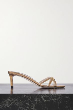 Tom Ford Mule In Pelle Metallizzata Effetto Rettile Con Decorazione - Marrone