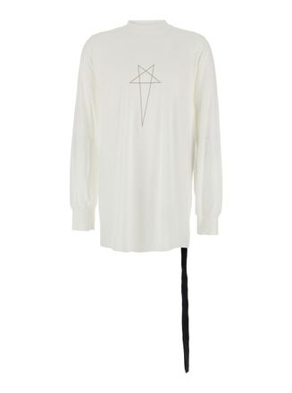 Rick Owens White Crewneck T-Shirt With Logo Print On The Front In Cotton Man