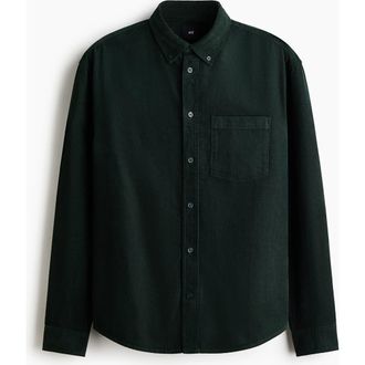 H&M Regular Fit Corduroy Shirt in Dark Green at Nordstrom, Size Xx-Large