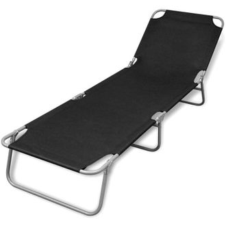 vidaXL Folding Sun Lounger Powder-coated Steel Black vidaXL