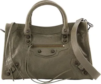 Balenciaga Womens Le City Top Handle Bag Green Lambskin