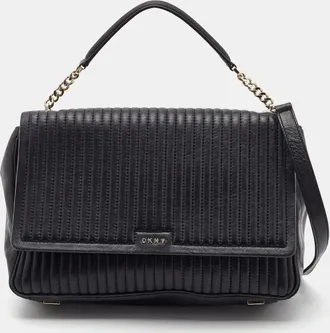DKNY Dkny Black Quilted Leather Gansevoort Flap Top Handle Bag