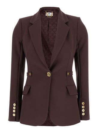 Elisabetta Franchi Bordeaux Jacket With Straps And Single-Breasted Fastening In Fabric Woman