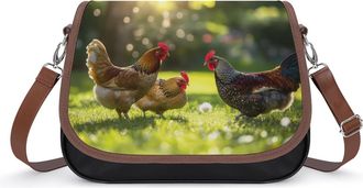 Generic Chickens And Rooster Crossbody Bag Womens Handbag PU Message Bags Shoulder Purse with Adjustable Strap