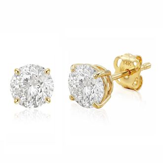 MAX + STONE 14k Gold Solitaire Round Earrings Studs Embellished with Swarovski Zirconia Various Sizes
