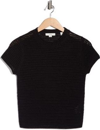 Vince Cotton Crochet Crewneck T-Shirt in Black at Nordstrom Rack, Size X-Small
