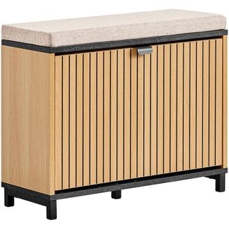 SoBuy SoBuy Shoe Bench Furniture Shoe Bench Entryway with Comfortable Padded Seat, Foldable Shoe Storage - Black and Light Wood, Supports 113kg
