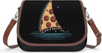 Generic Funny Pizza Shark Crossbody Bag Womens Handbag PU Message Bags Shoulder Purse with Adjustable Strap