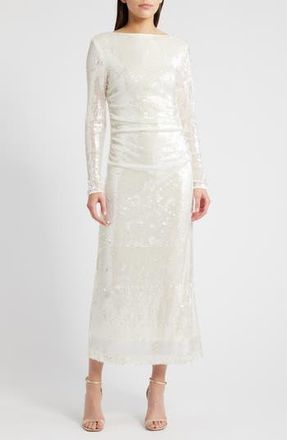 Wayf Kieran Sequin Cowl Back Long Sleeve Cocktail Dress in Ivory at Nordstrom Rack, Size X-Small