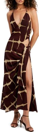 Bardot Cyrel Printed Maxi Dress in Burgundy Abstract Check at Nordstrom, Size 12
