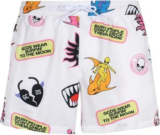 GCDS Gcds, Badmode, Heren, Veelkleurig, L, Polyester, Gedrukte zwemshorts Elastische taille Polyester