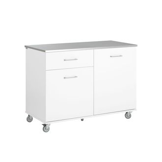 SoBuy Isla de cocina con 1 caj&oacute;n y 2 puertas madera blanco