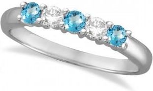 Allurez Five Stone Diamond and Blue Topaz Ring 14k White Gold (0.67ctw)