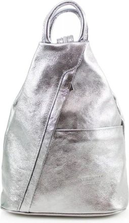 Generic Women Soft Italian Vera Pelle Leather Rucksack Ladies Gym School Backpack VPR244 (Silver)