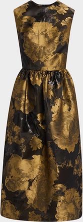 Reem Acra Sleeveless Abstract Jacquard Midi Dress