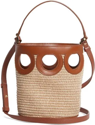 Ferragamo Mini Gancio Outline Raffia Bucket Bag in Naturale/resort at Nordstrom
