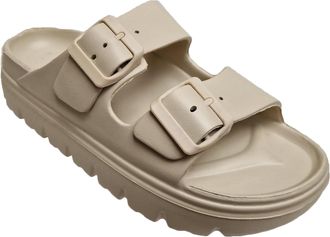 TOSH Ladies Twin Buckle Sandals Holiday Beach Garden Casual Fashion Platform Slip Ons (Ecru, UK Footwear Size System, Adult, Women, Numeric, Medium, 5)