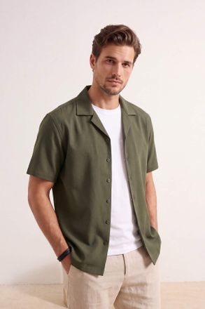 Trendyol MAN Heren Kaki Effen Kort Oversized Overhemden