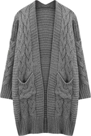 Generic Oversized Knitted Jumper Women Solid Color Womens Sweater Loose Mid Length Twisted Rope Knit Cardigan Cardigans Long Sleeve Cozy Soft Comfortable Rela
