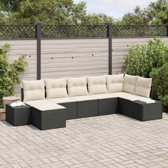 vidaXL Vidaxl - Conjunto De Sof&aacute; De Jard&iacute;n Con Coj&iacute;n 7 Pcs Negro Polirat&aacute;n