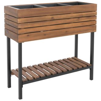Hhg [nunca Usado] Jardinera Elevada Hhg-459, Macetero Para Flores Y Plantas, Maceta, Estante De Exterior De Madera De Acacia Mvg 79 X 80 X 31 Cm, Marr&oacute;n C