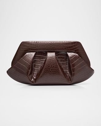 Themoir&egrave; Emera Pleated Croc-Embossed Vegan Leather Clutch Bag