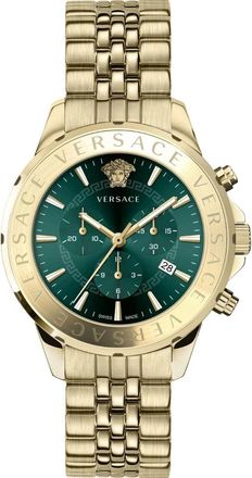Versace Chronograaf Handtekening Herenhorloge Groene Wijzerplaat - Heren - Horloges - Geel - ONE Size - Accessoires