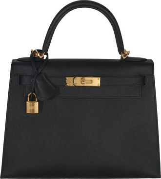 Herm&egrave;s Black Leather Epsom Kelly Sellier 28 Ghw (Authentic Pre-Loved)