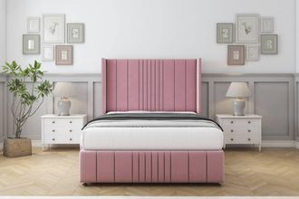 Comfort Beds Grace Plush Divan Set No Drawers-54 Wingback-Footboard in Pink | Size: King