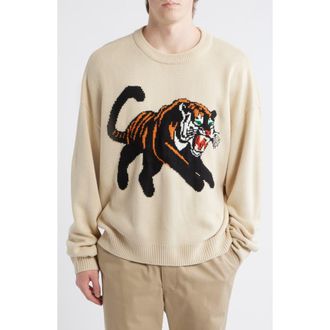 PacSun Tiger Crewneck Sweater in Cream at Nordstrom, Size X-Large