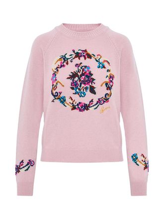 Barrie Floral Intarsia Cashmere Sweater - Pink