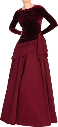 Marchesa Stretch Velvet Long Sleeve Gown