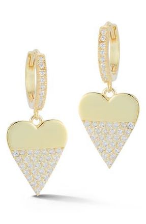 Sphera Milano Cubic Zirconia Pav&eacute; Heart Drop Earrings in Gold at Nordstrom Rack
