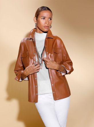 Cr&eacute;ation L Blusenjacke CREATION L, Damen, Gr. 36, braun (cognac), 95% Polyester, 5% Elasthan, Jacken Blusenjacke