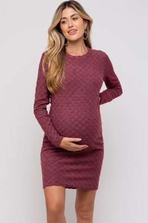 Pinkblush Soft Brushed Knit Long Sleeve Dress in Burgundy at Nordstrom, Size X-Large