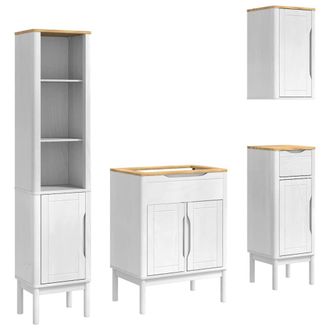 vidaXL Juego De Muebles De Ba&ntilde;o Floro 4 Pcs Madera De Pino Macizo Vidaxl