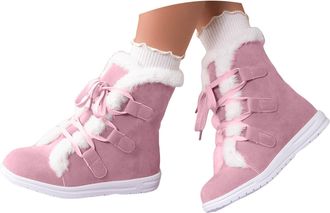 Generic Womens Furry Mid Calf Low Heel Anti-Slip Warm Booties Comfortable for Outdoor Walking Hiking Lace up Snow Boots for women Non Slip Combat Boots