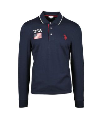 U.S.Polo Association Multicolor Embroidered Long Sleeve Cotton-Blend Polo Shirt