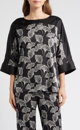 Anne Klein Floral Print Woven Shirt in Black/White/Ivory at Nordstrom, Size X-Small P