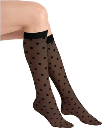 Wolford Daisy Sheer Knee High Socks in Black/Black at Nordstrom, Size Medium