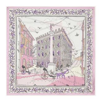 Ferragamo Accessoires, Dames, Roze, ONE Size, Zijden sjaal met Voyage print