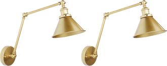 Beliani Conjunto De 2 L&aacute;mparas De Pared Modernas Pantalla De Metal Brazo Oscilante Ajustable Dorado Narva